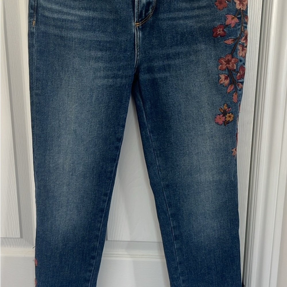 DRIFTWOOD Blue Jeans with Red Floral Embroidery